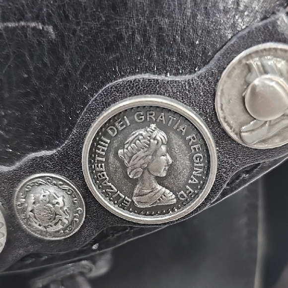 Black Leather Backpack with Renaissance Coins Silver Accents - Picture 15 of 16
